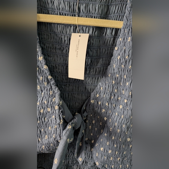 American Eagle Blue Floral, Tie Front, Short Sleeve mini dress sz XL NWT - Picture 2 of 8